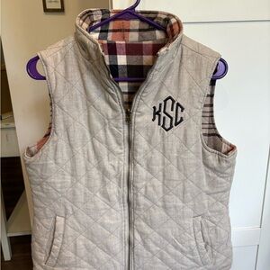 Quilted Beige Vest with Plaid Lining